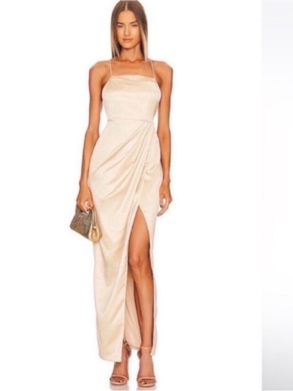 Michael Costello x Revolve Satin Maxi Dress in Ivory Size Large